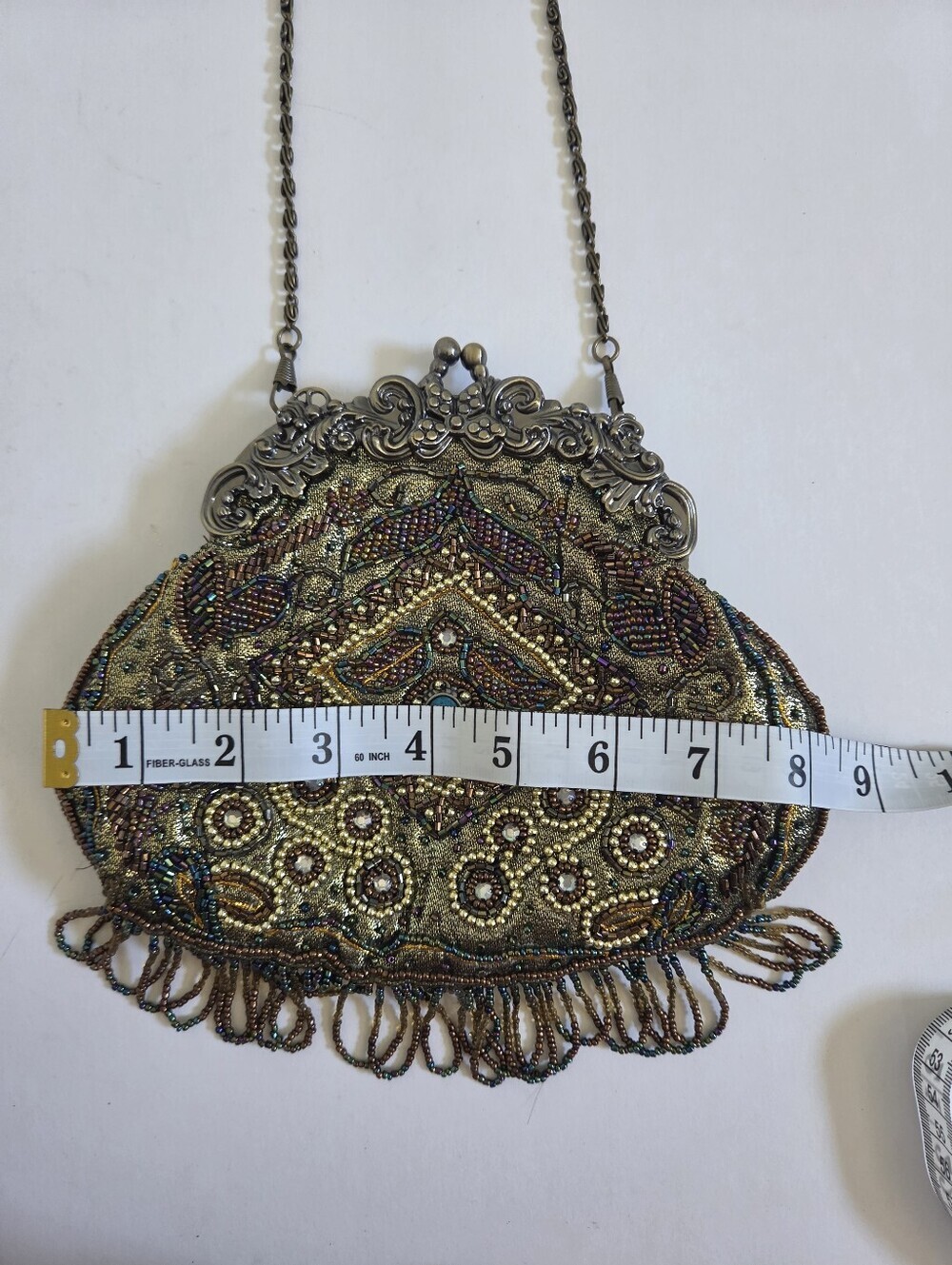Vintage inspired victorian era evening purse beading metal chain Like New! - Picture 6 of 8